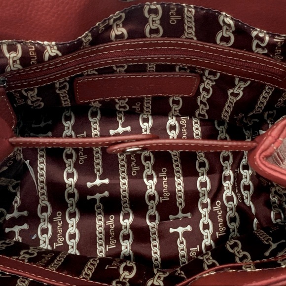 Tignanello Red Pebbled Soft Leather Double Rolled Handle Handbag - Picture 5 of 8